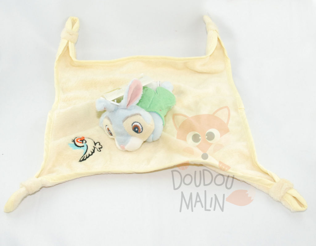  panpan lapin plat carré vert jaune broderie oiseau 4 noeuds 